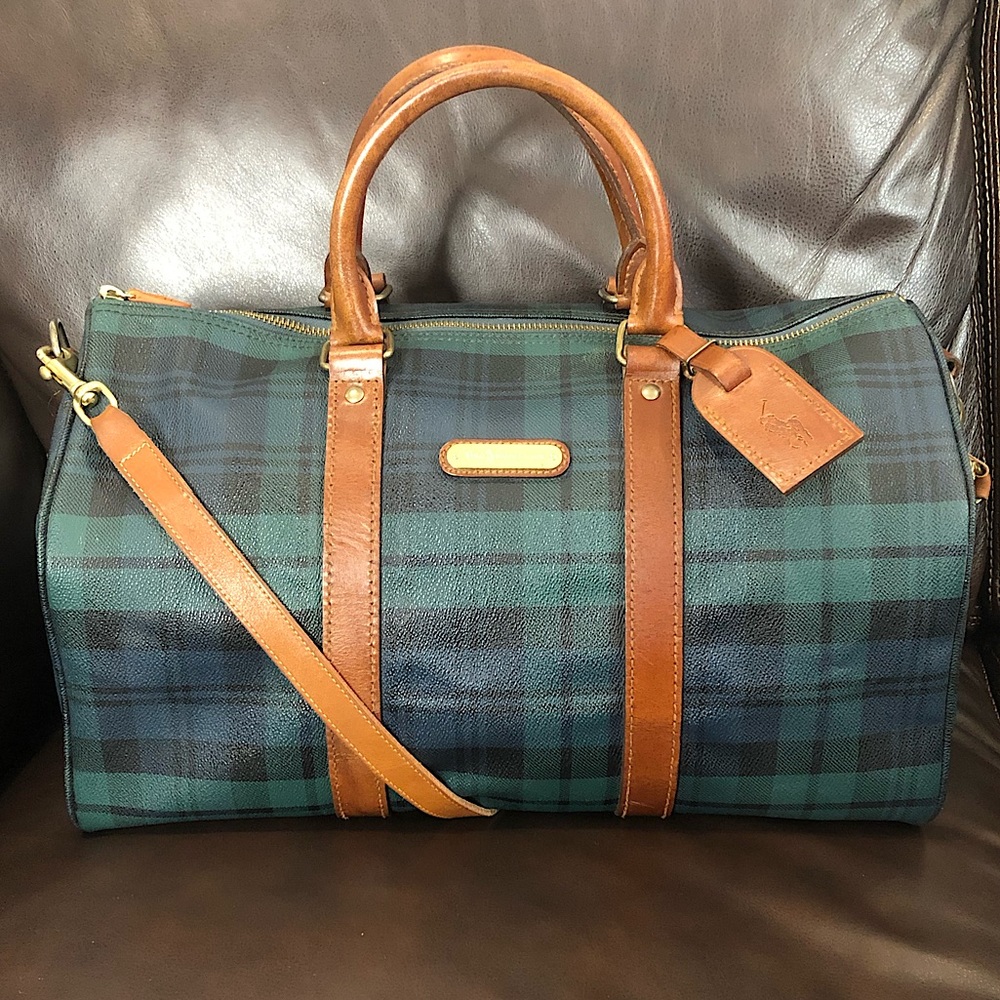 RALPH LAUREN Black Watch Plaid Boston Weekend Travel Duffle Doctors Bag 40cm - Picture 17 of 17
